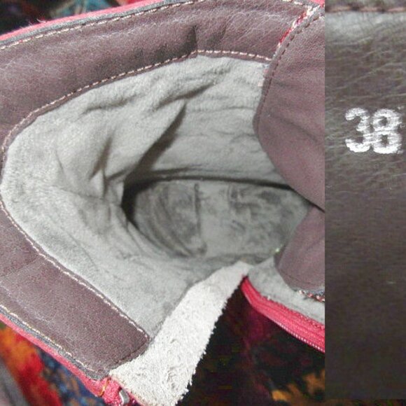 Red Leather Embroidered Boots Size 38 7.5 8 Lace Up Boho Western Artsy Statement - Picture 5 of 10